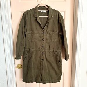 Green denim reformation romper